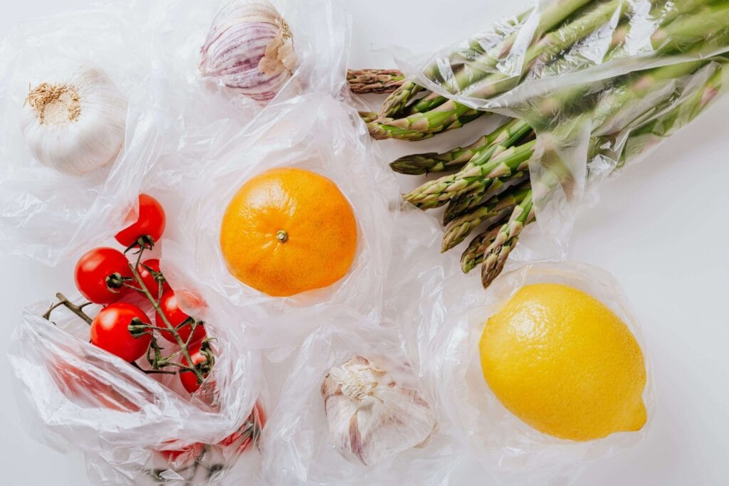 Variety of food in polythene bags
