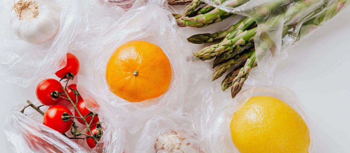 Variety of food in polythene bags